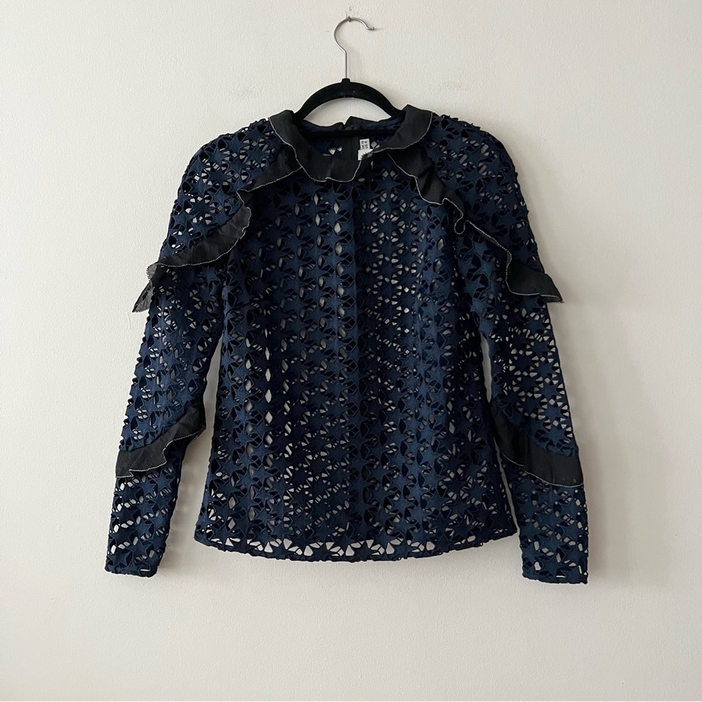 Self-Portrait Navy Star Lace Ruffle Blouse